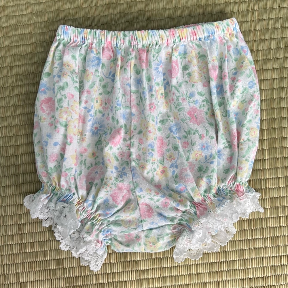 Vintage Baby Bloomers / Diaper Cover – Pastel Floral with Lace Trim Size 24M
